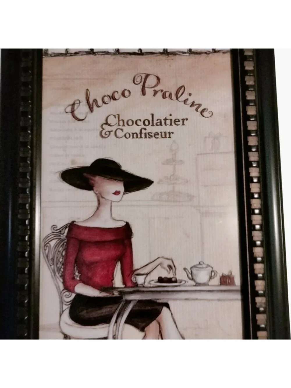 French Cafe Scene Framed Wall Art Print Bistro Choco Praline Chocolatier lot 2